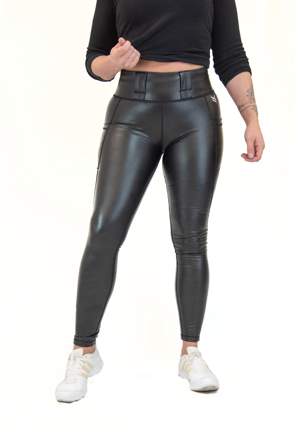 High Rise Faux Leather EDC Leggings -Black