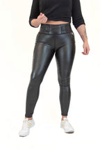 High Rise Faux Leather EDC Leggings -Black