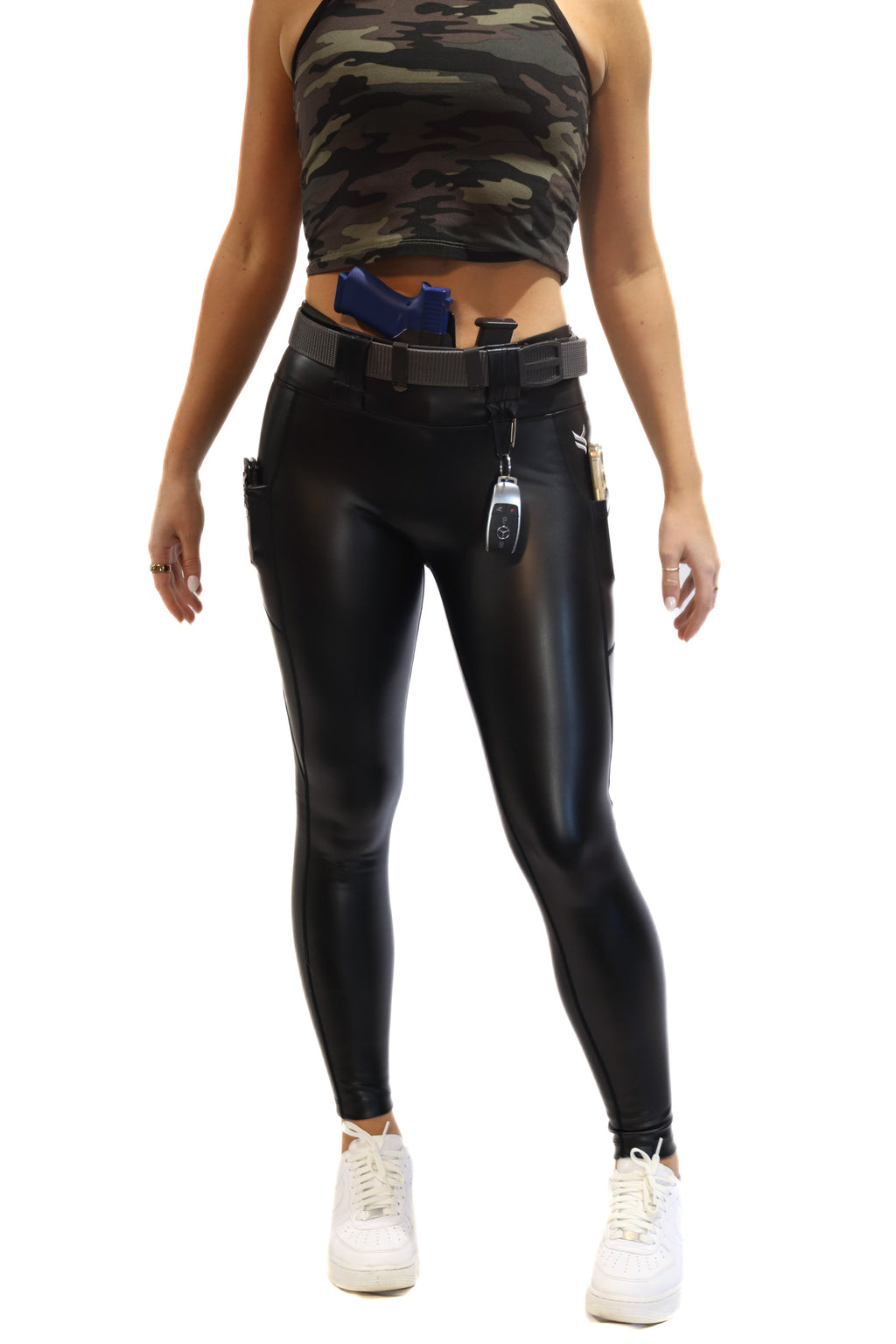 High Rise Faux Leather EDC Leggings -Black
