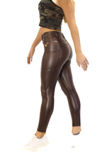 High Rise Faux Leather Conceal Carry Leggings - Brown