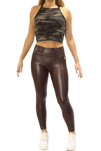 High Rise Faux Leather Conceal Carry Leggings - Brown