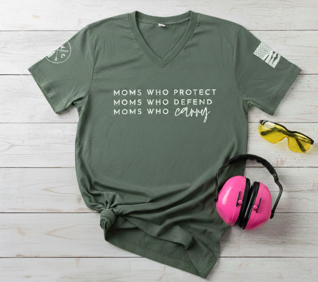 Moms Who Carry® V-Neck Tee - Military Green