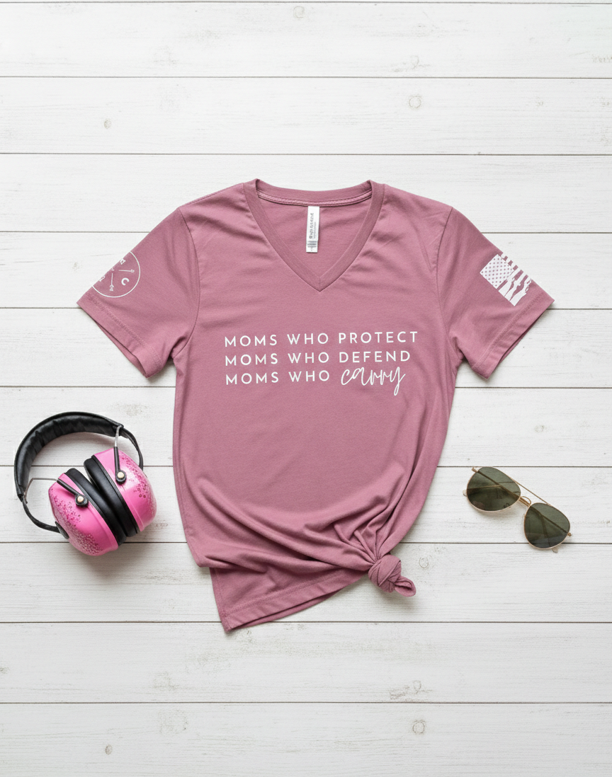 Moms Who Carry® V-Neck Tee - Pink