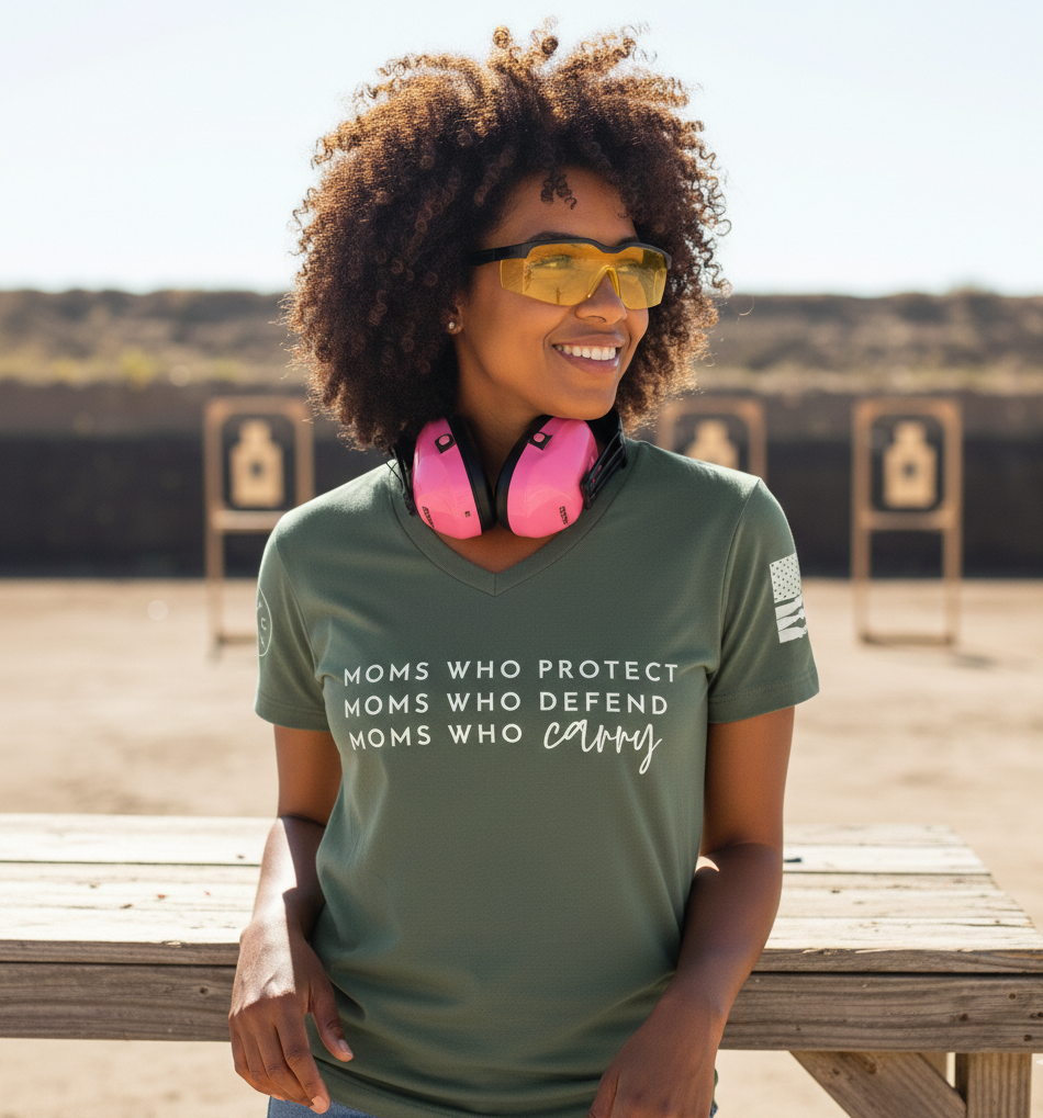 Moms Who Carry® V-Neck Tee - Military Green